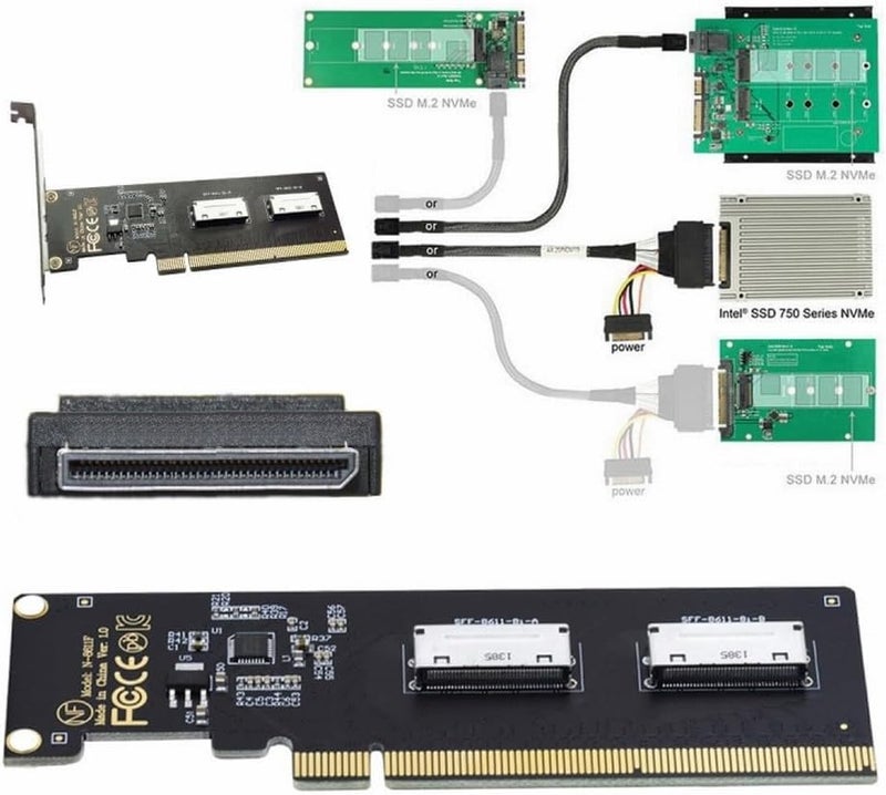 CY Adapter PCIE4.0 PCI-Express 16x to Dual Oculink SFF-8612 SFF-8611 8X VROC Adapter for Mainboard SSD Graphics Card - Image 5